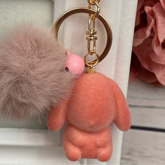Pink Felt Bunny Charm with Pink Pom Pom Keychain - Picture 5 of 11
